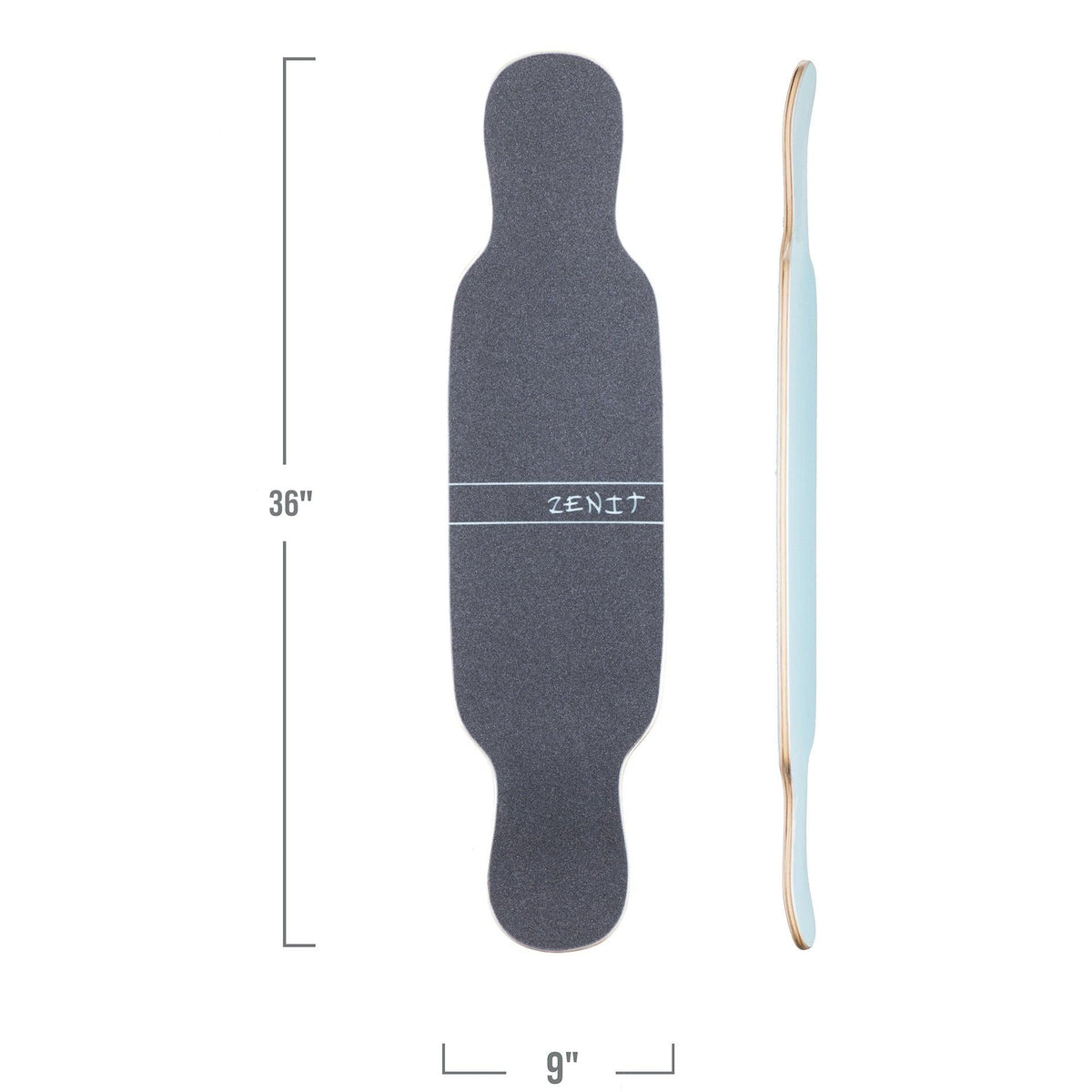Zenit longboard cat nip 2.0 top side view size specs length width