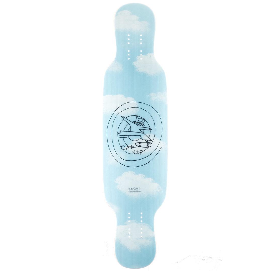 Zenit longboard cat nip 2.0 bottom graphic blue sky cat clouds
