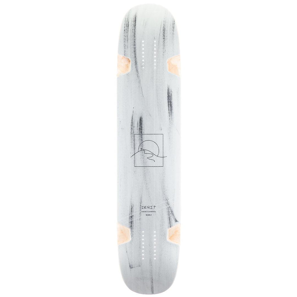 Zenit Marble 40 V3 downhill freeride freestyle longboard double kicktail bottom view black white grey swirls paint graphic